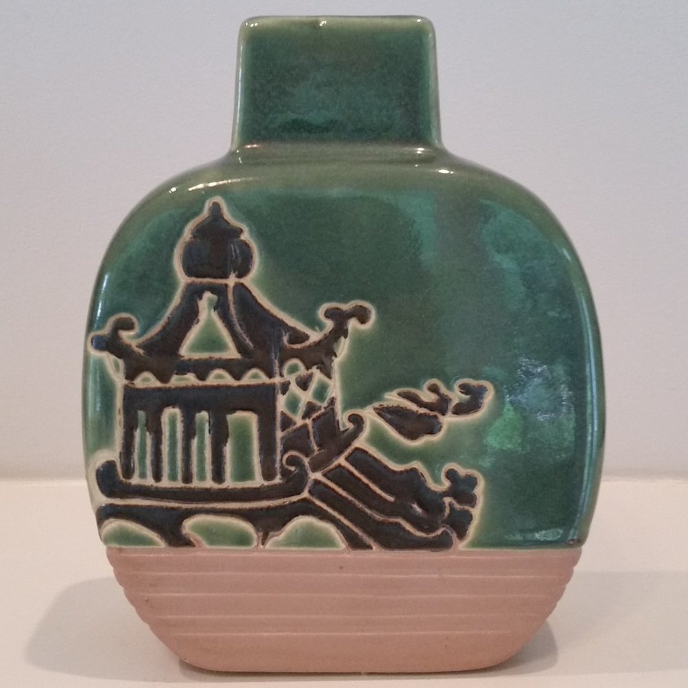 VINTAGE JAPANESE TERRACOTTA GLAZED POTTERY VASE